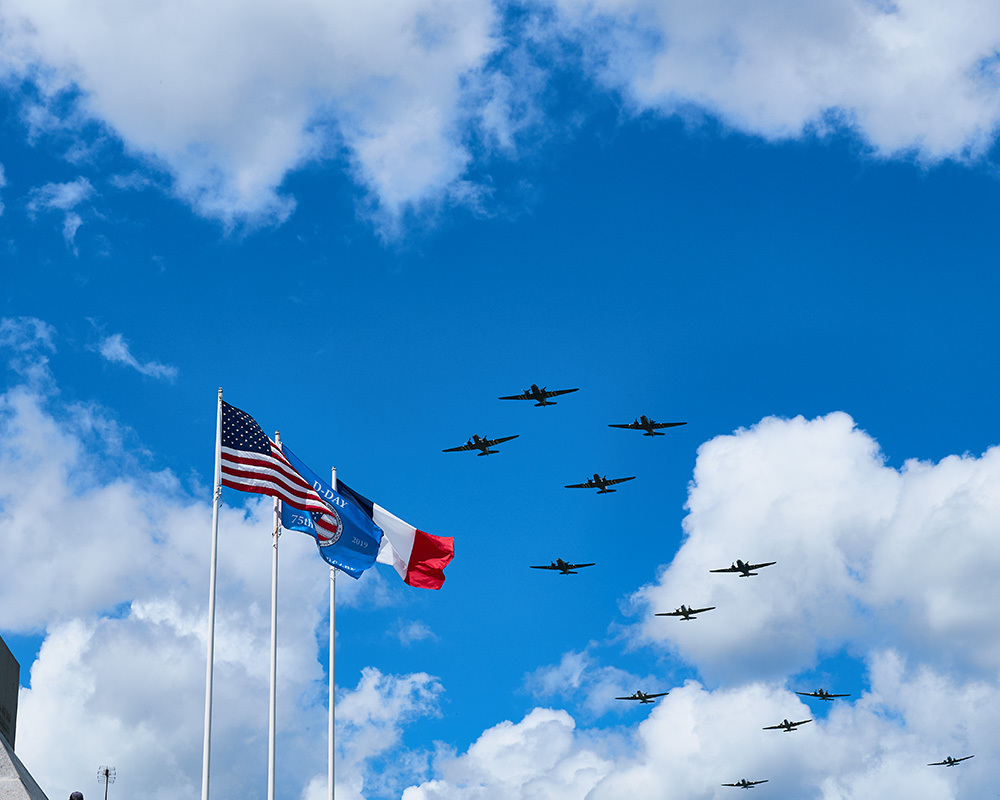 WWII bombers fly over Omaha Beach (photo credit: Brandon Dunivent)