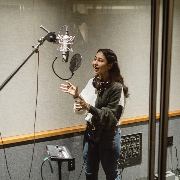 Maria recording in the Concordia's recording studio