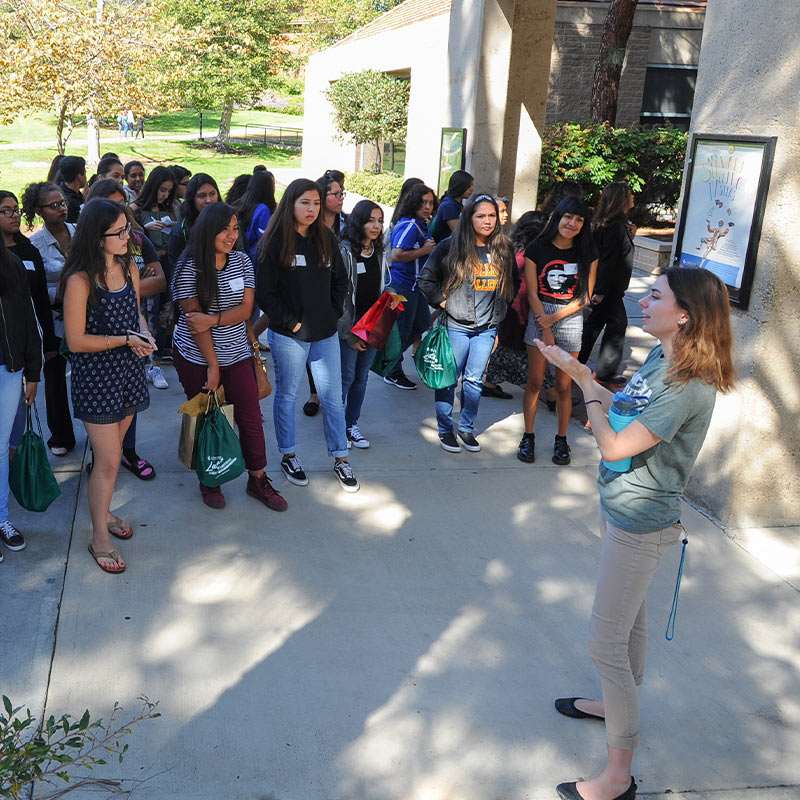 A group visiting campus