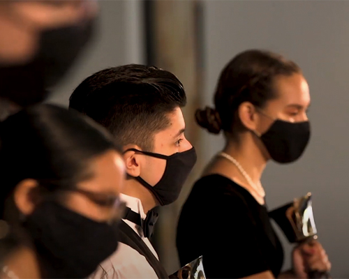 handbell musicians in masks