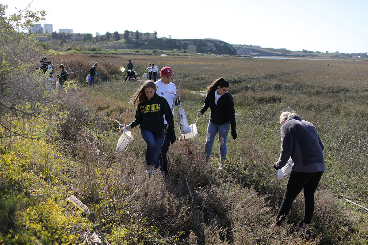 Students picking up trash