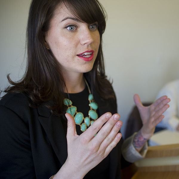 Female speaking at a podium