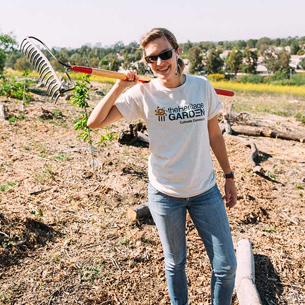 Female student working in the Heritage Garden