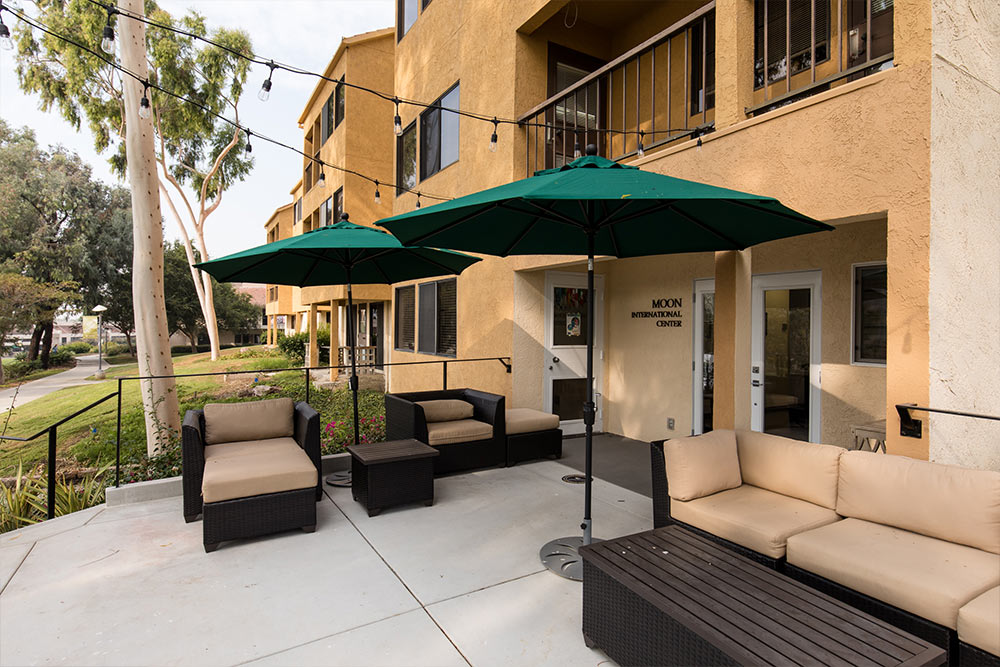 The patio outside the Moon International Center