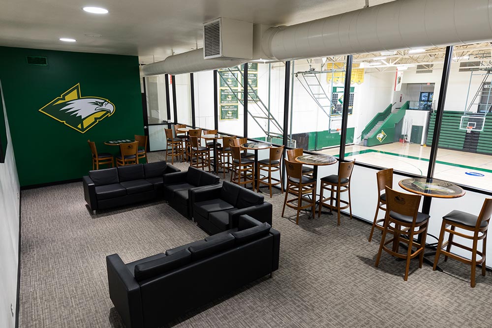 The Charles “Bud” & Phyllis Talmage Eagle’s Nest offers club-level viewing for VIP members of the Eagles Athletics Club.