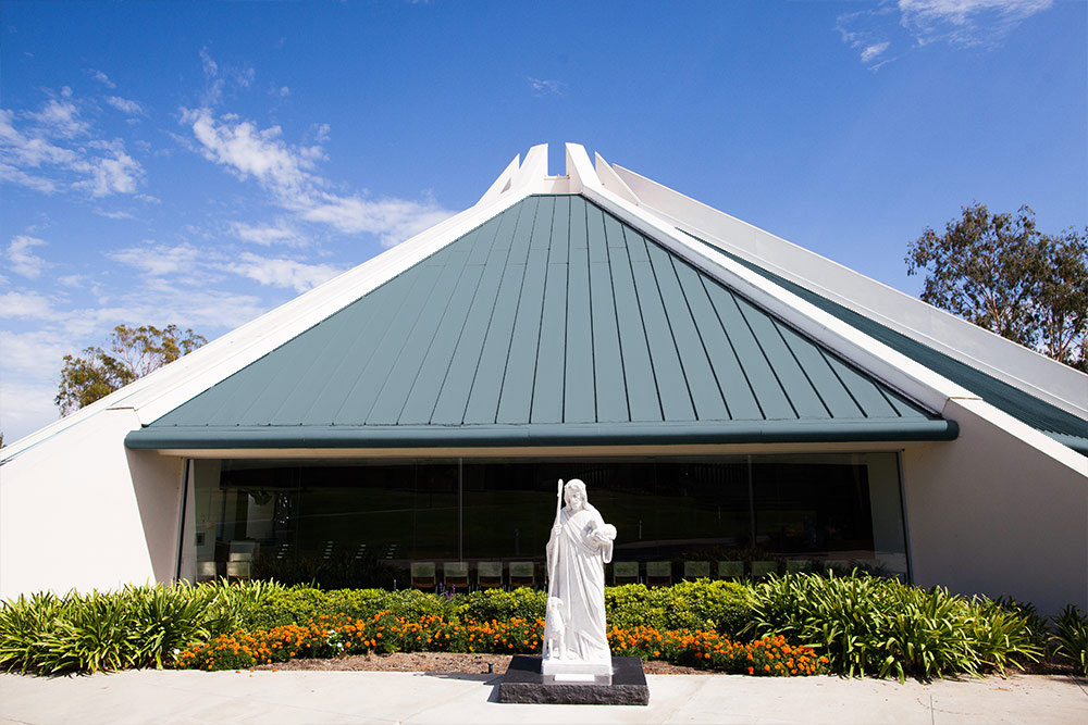 The Good Shepherd Statue in front of the CU Center