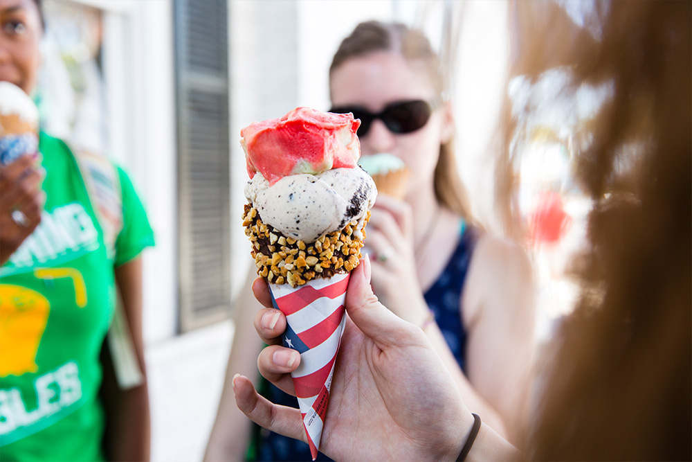 Students enjoy a sweet treat in a nearby beach town.