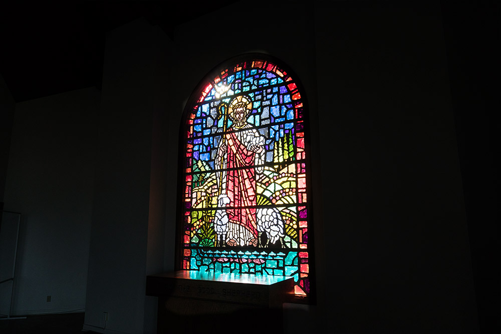 Stained glass of the Good Shepherd