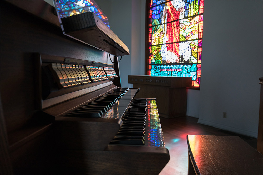 The two-manual Schlicker pipe organ in Good Shepherd Chapel