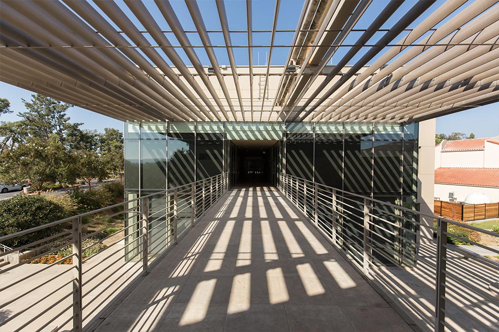 The breezeway bridge connecting Grimm Hall North and South