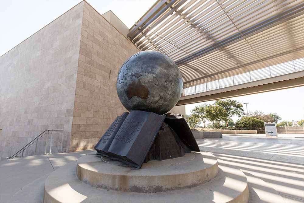 The Great Commission Globe outside Grimm Hall