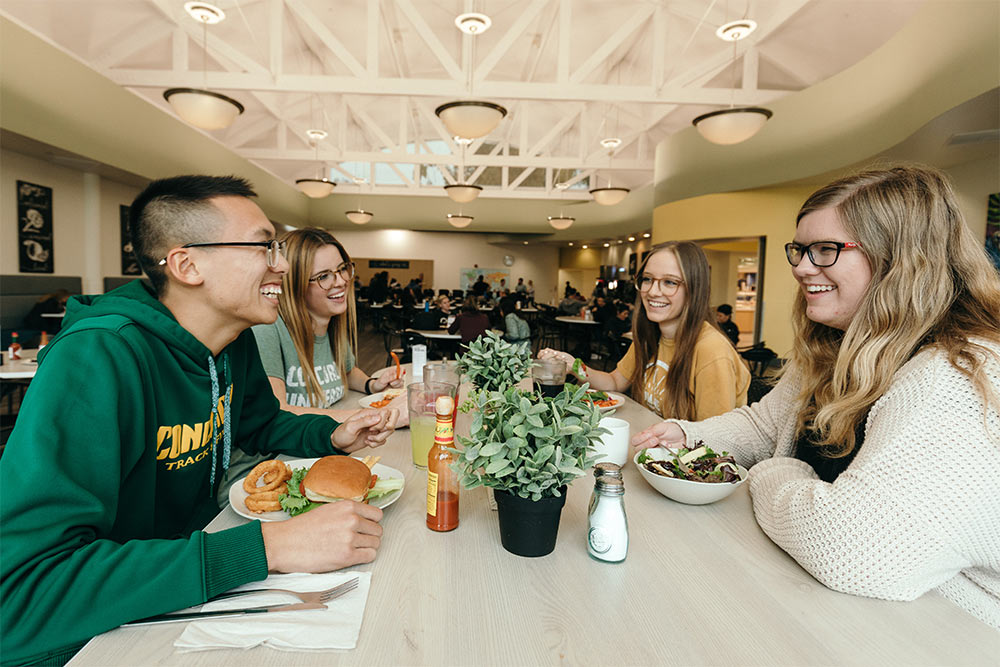 Students enjoy lunch in our newly renovated Dining Hall in the Student Union at Concordia.
