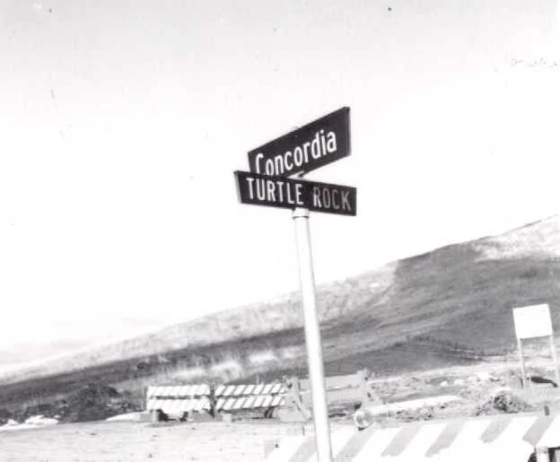 Street sign at the newly purchased Irvine property, 1964