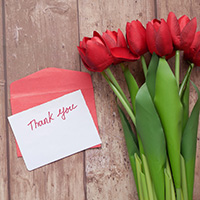 Thank You note with an red envelope
