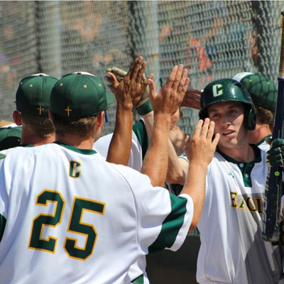 Concordia baseball team high-fiving