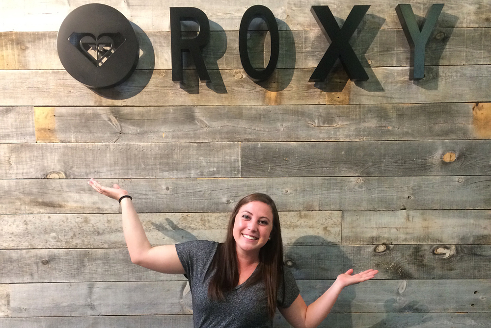 Alyssa Hale next to Roxy footwear logo