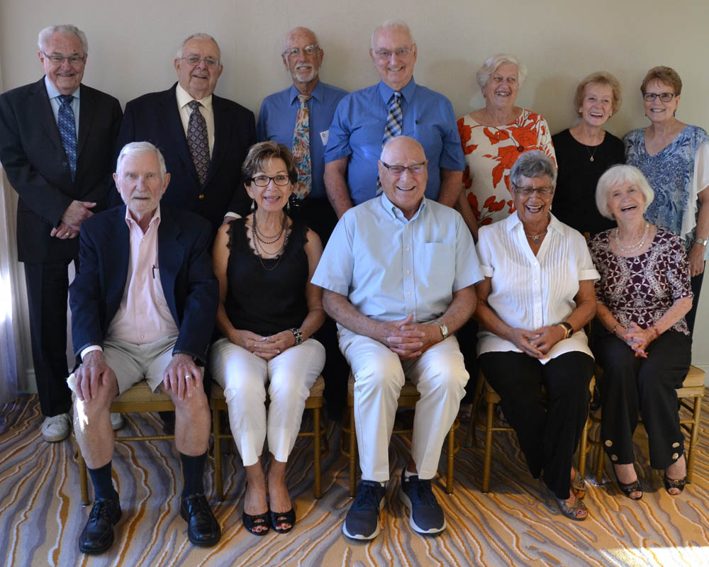 Standing - Paul Prentice, Carl Doerfler, Dean Metzner, Bob Fickenscher, Eleanor (Kuechler) McFarland, Shelly (Krumenacker) Glassberg, Ora (Smith) Krafft; Seated - Bruce Murphy, Patty Doerfler, Tom Faszholz, Pat (Green) Remmert, Janet (Jacobsen) Constantinides