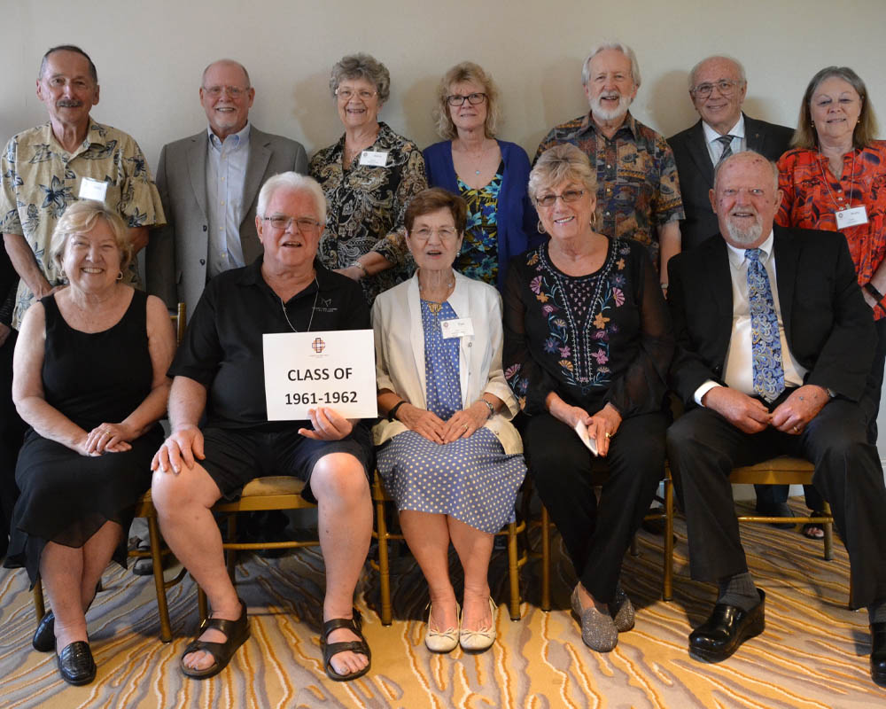 Standing - Mary (Martensen) Smith, Dimitry Holl, Les Self, Sharon (Steinbeck) Self , Berit Bode, Bill Bode, Douglas Johnstone, Phylllis Johnstone; Seated - Lois (Ostruske) Holl, Daryl Behrens, Pam (Robinson) Rapp, Norma (Braun) Kringel, Ray Kringel