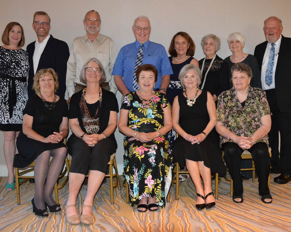 Standing - Lisa Bergler, Mike Bergler, Stan Abraham, Bob Fickenscher, Gloria (Matranga) Radmore, Linda (Levenhagen) Elrod, Sharon (Kirby) Beebee, Ray Kringel; Seated - Elaine (Gehlhar) Adams, Lynne (Visser) Abraham, Shirley (Mueller) Capps, Karen (Hansen) Nunes, Sonja Arneson