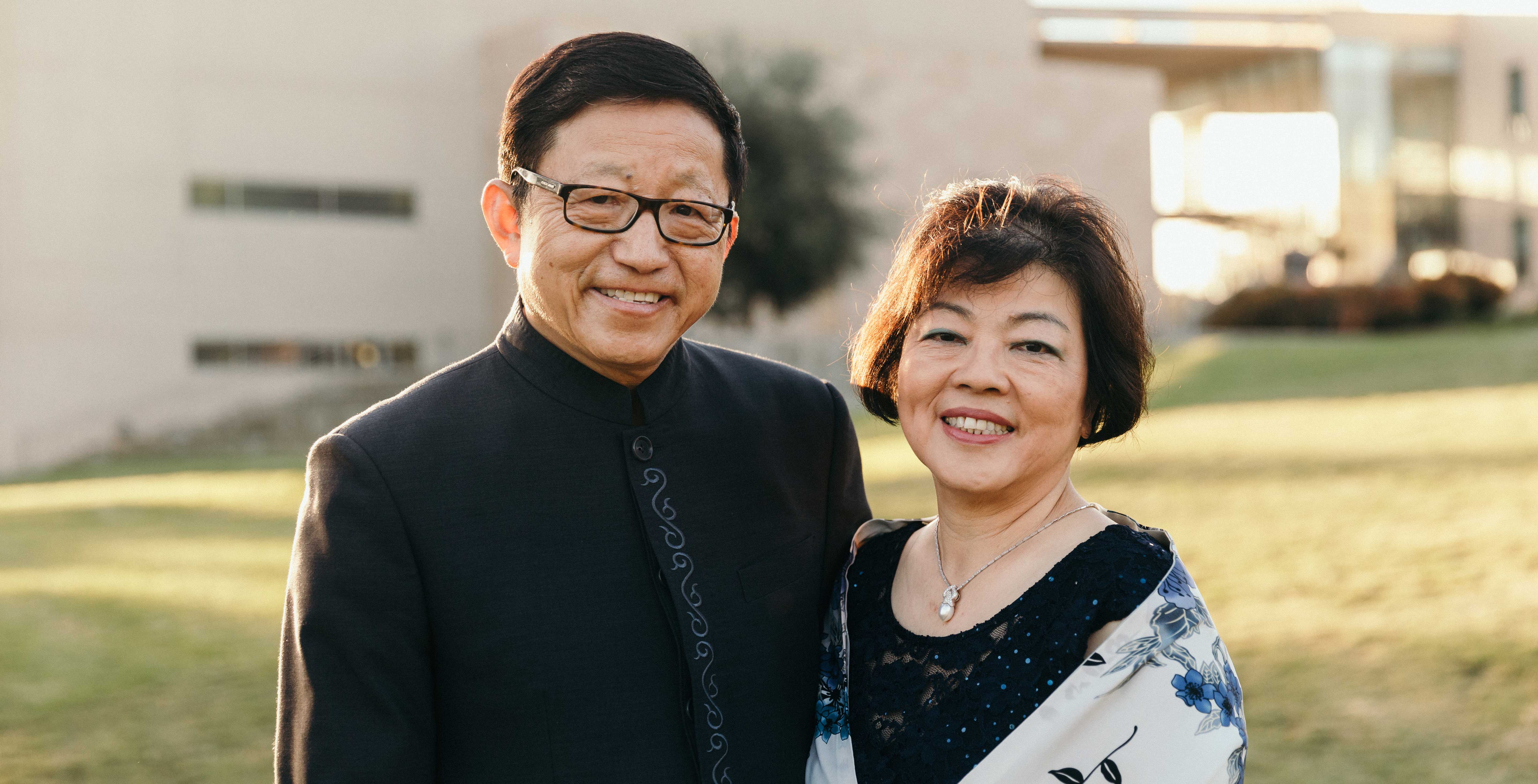 Charlie & Ling Zhang outside Grimm Hall