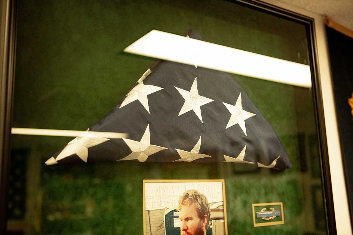Folded American flag in a shadow box