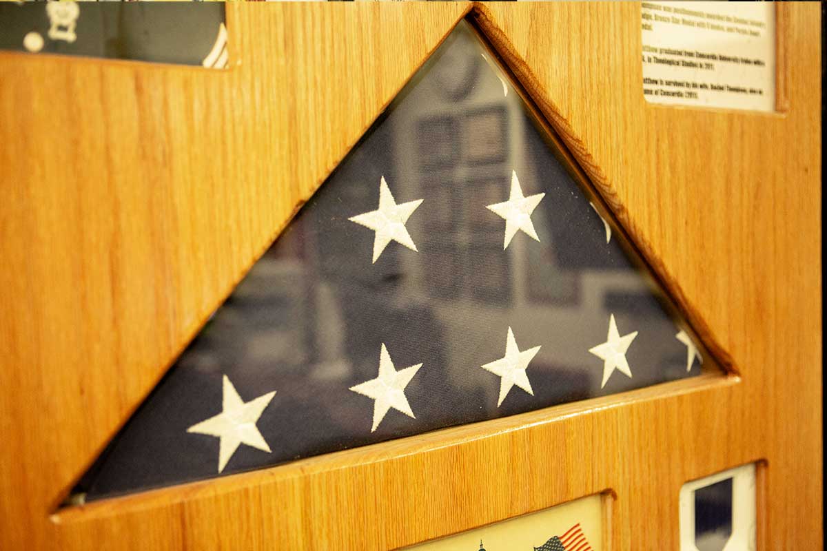 Folded American flag in a shadow box