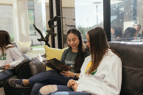 Students at the library lounge