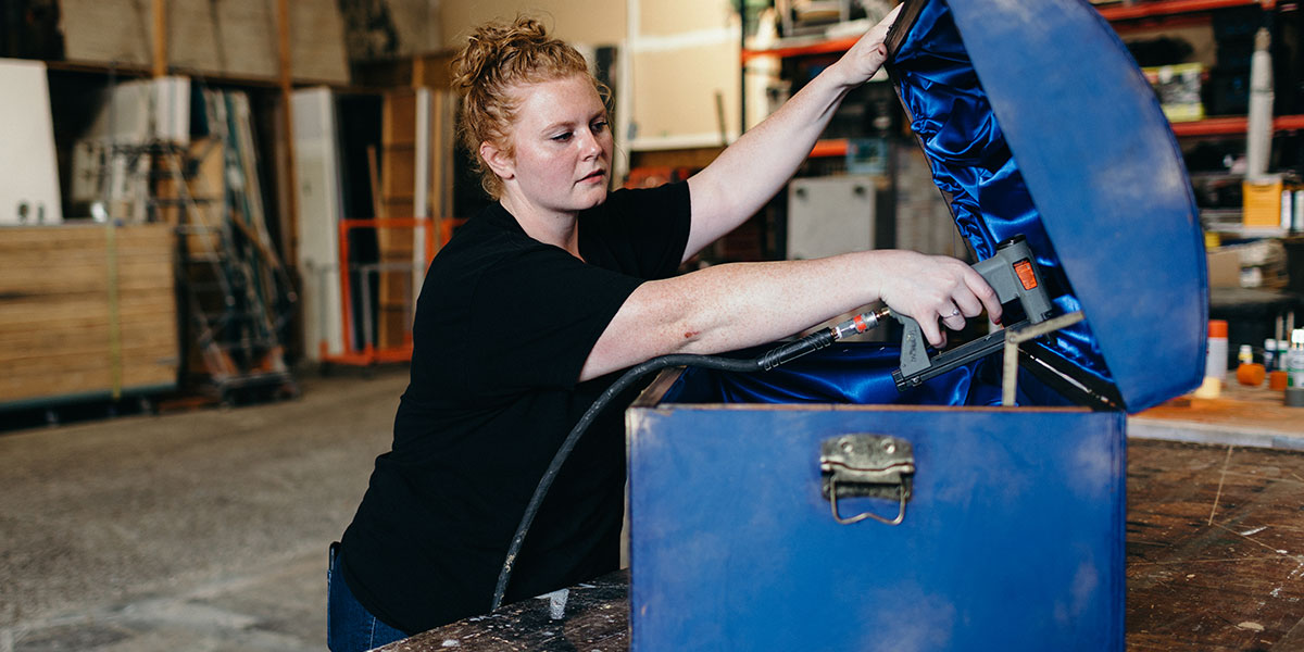 Alum Hannah Welter working on piece for a production