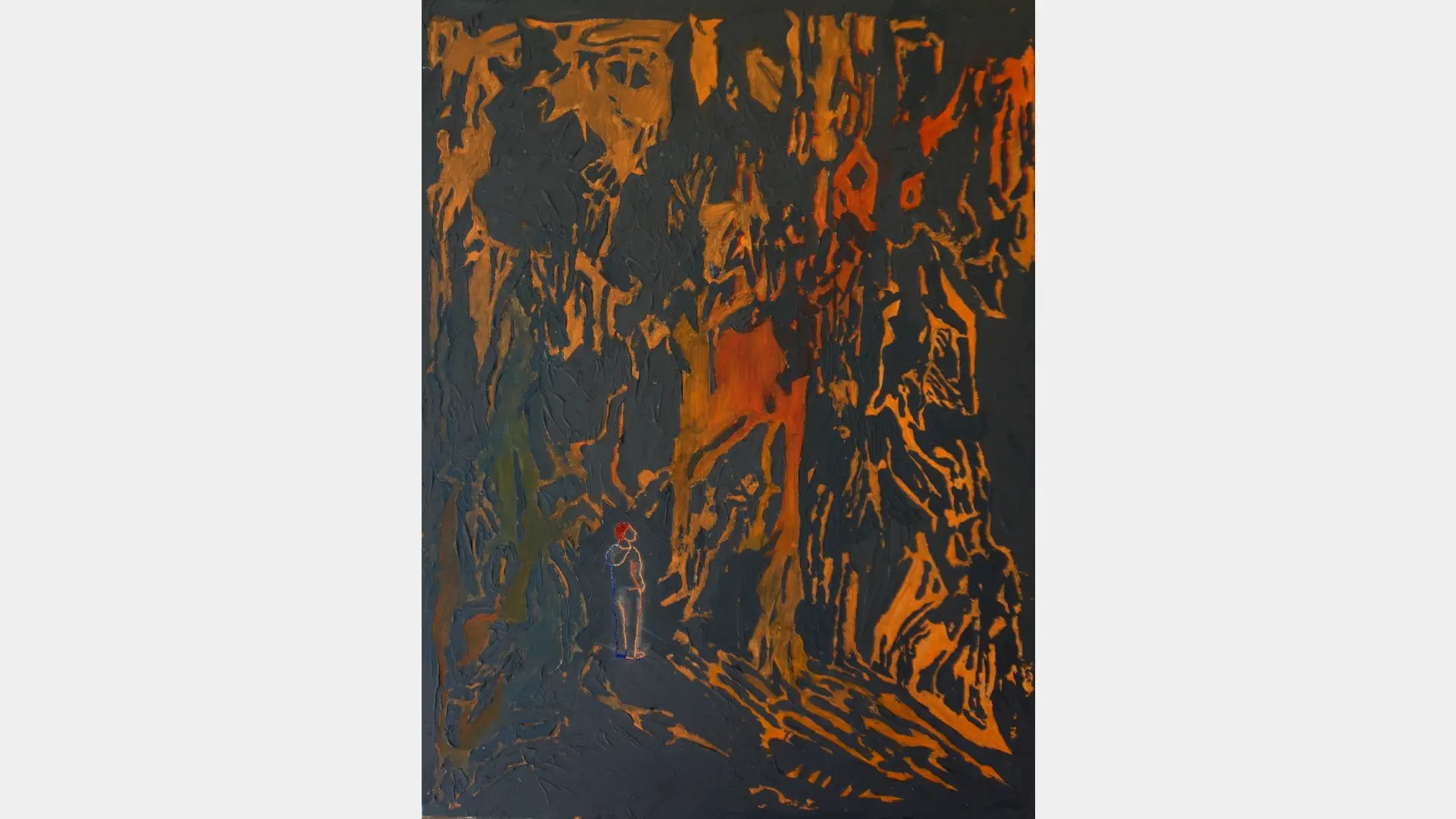A painting of a person standing in a dark room