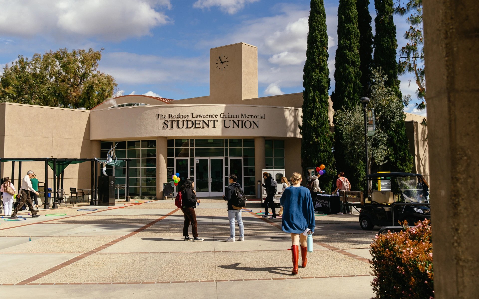 A group of people outside of a building