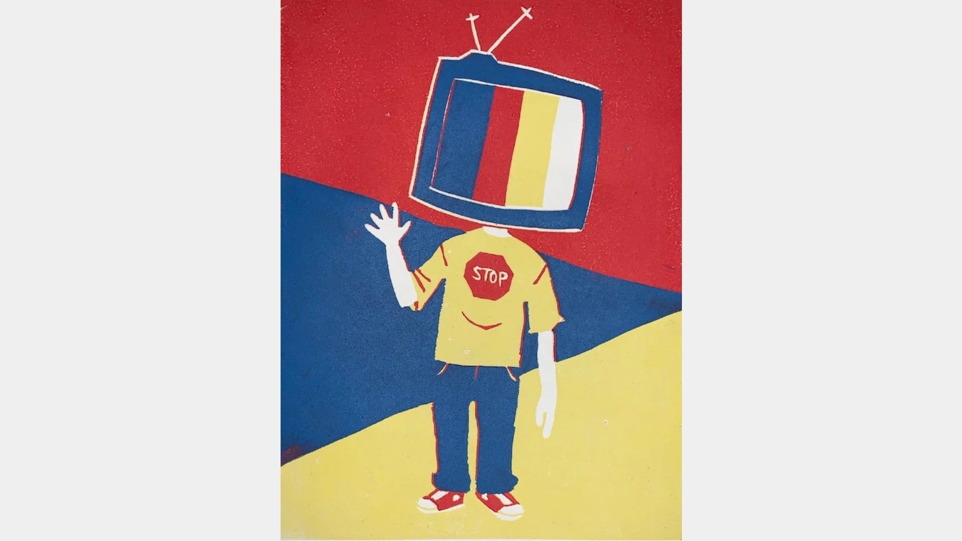 A cartoon of a man with a tv instead of his head