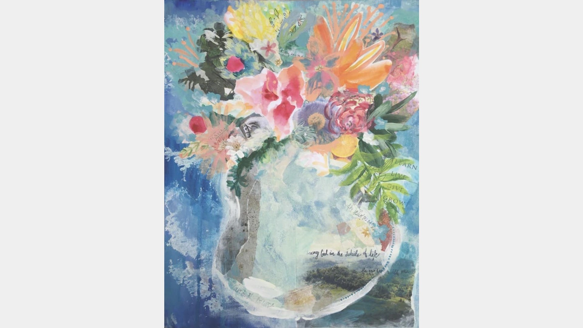 A painting of flowers in a vase