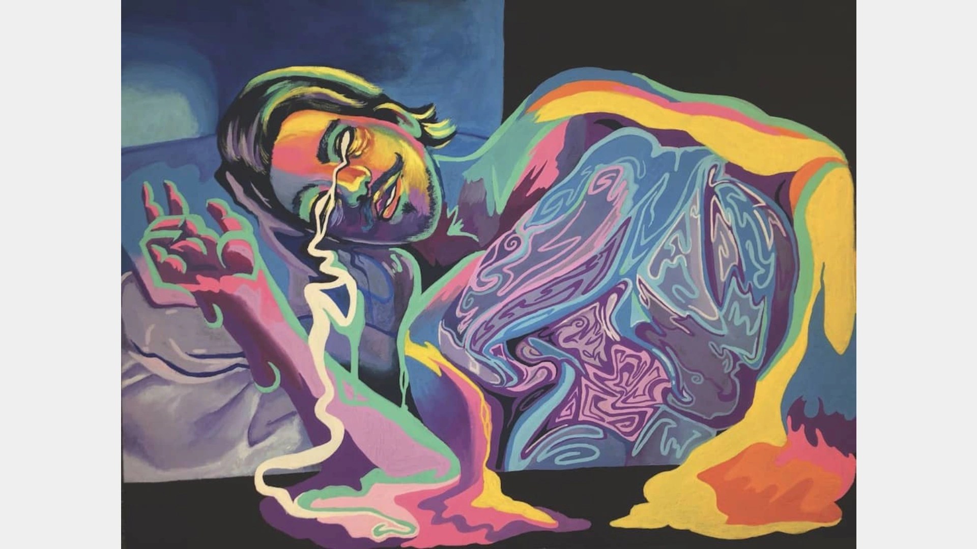 A painting of a man lying down