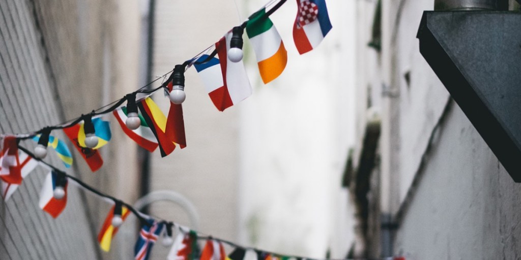 A string of flags and lights