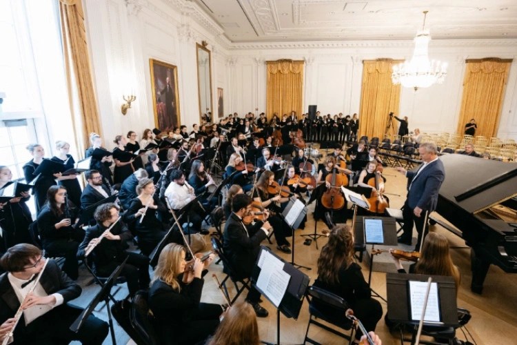 A group of people playing instruments