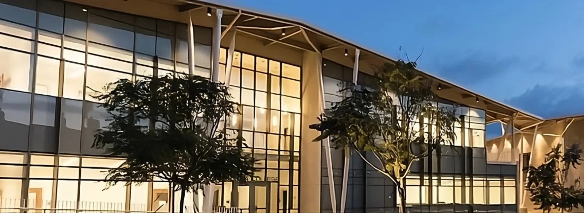 A building with trees in front of it