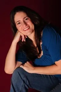 A woman in a blue shirt