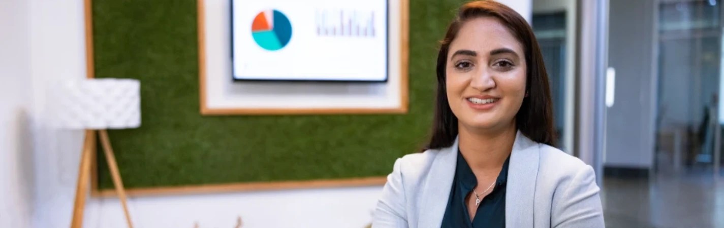 A woman smiling at camera