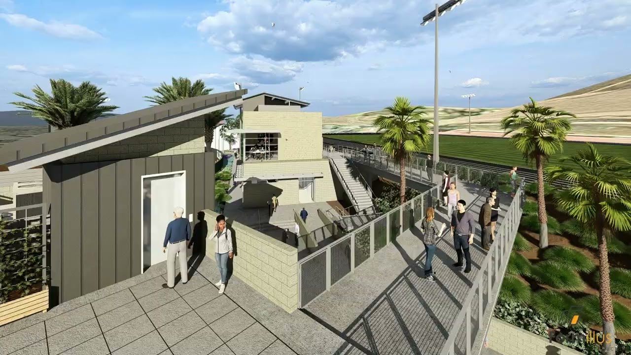 A group of people walking on a deck