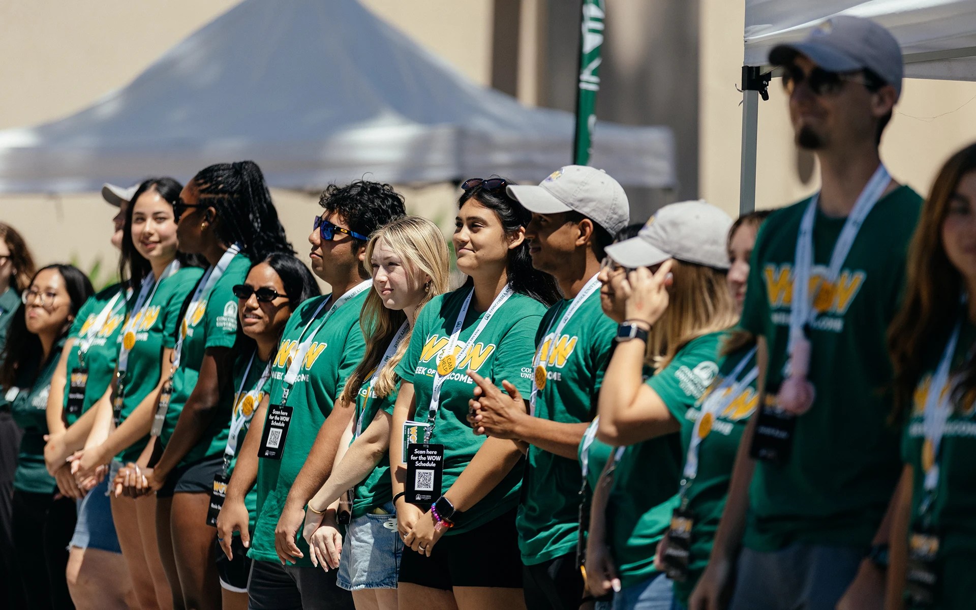 A group of people standing in a line