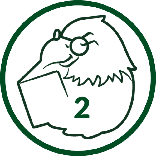 A logo of a bird with a book