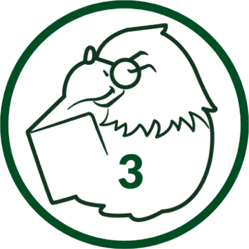 A logo of a bird with a book