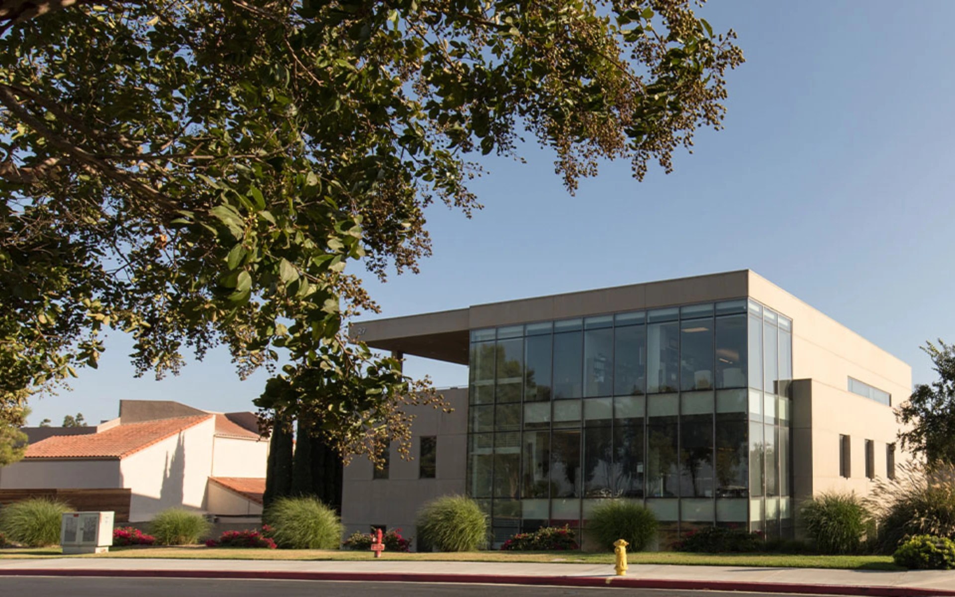 A building with glass windows