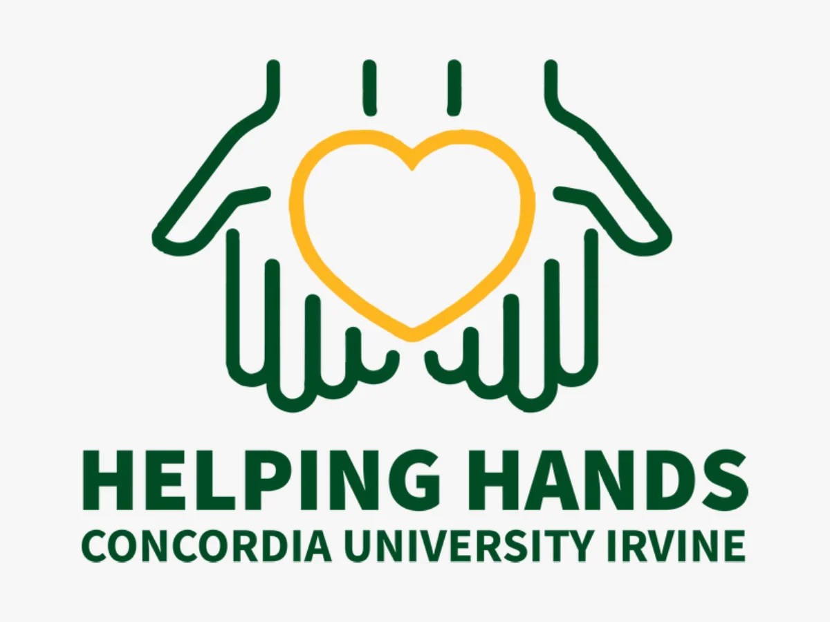A logo of hands holding a heart