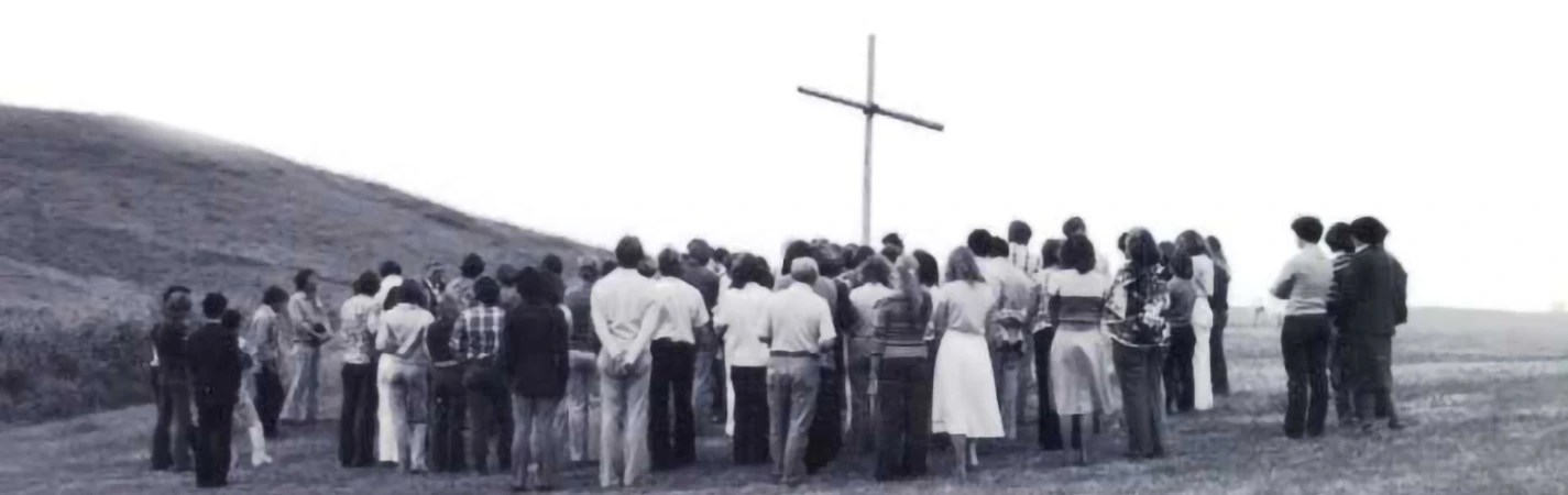 Students gather for outdoor worship in the early years of Christ College Irvine.