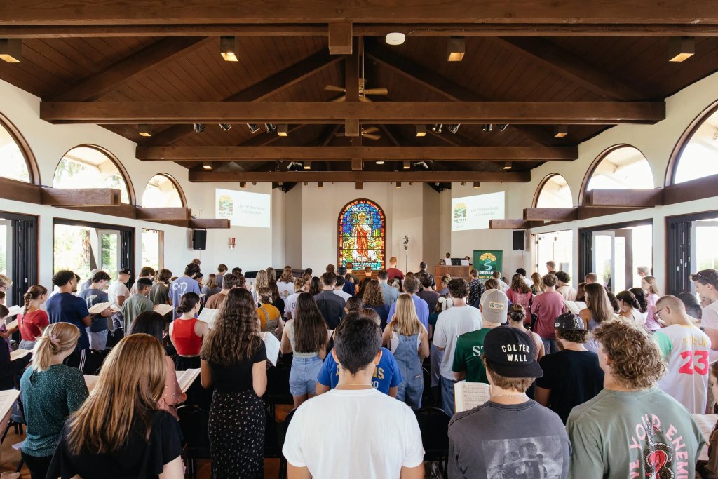 A group of people in a church