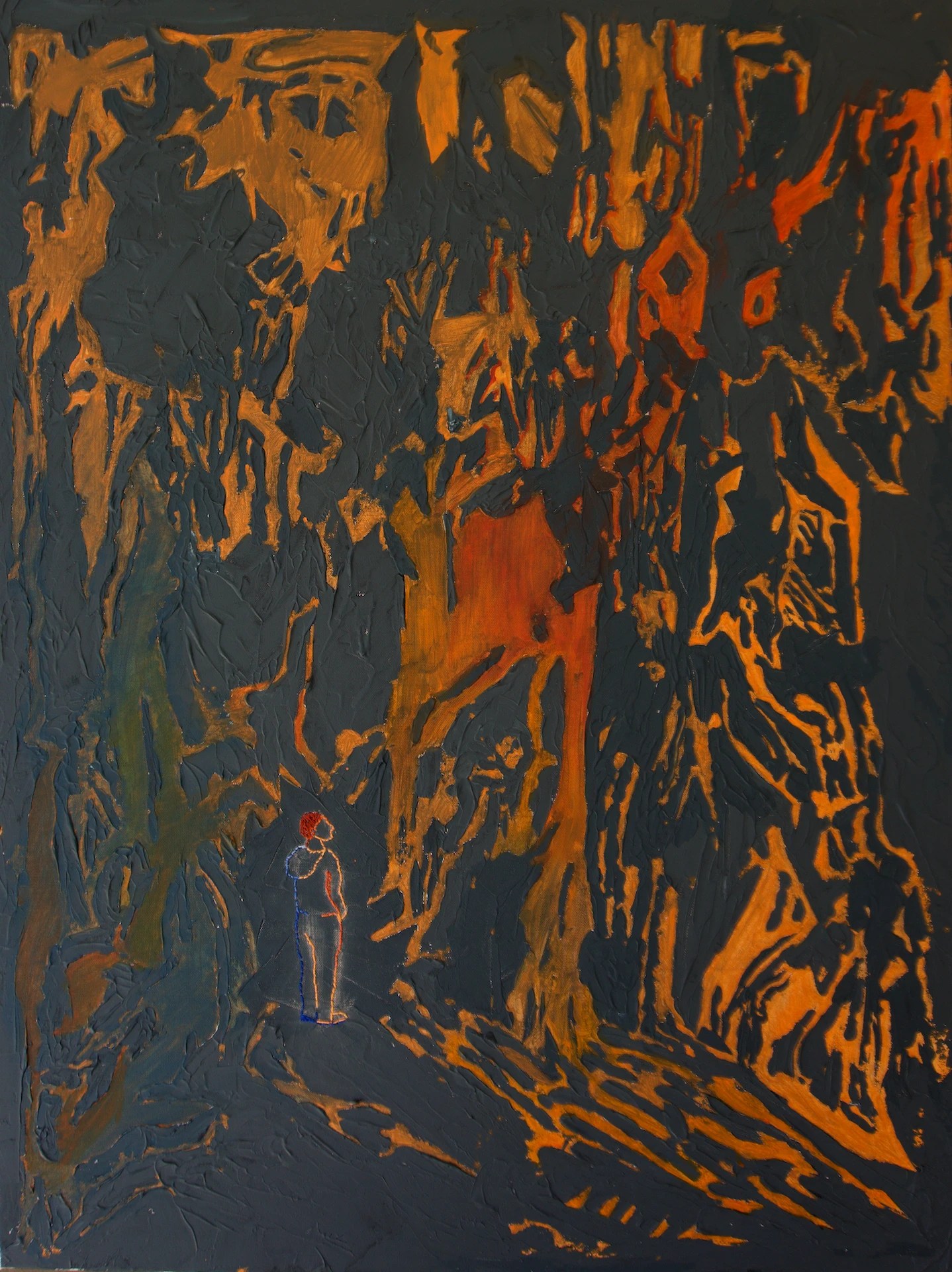 A painting of a person standing in a dark room