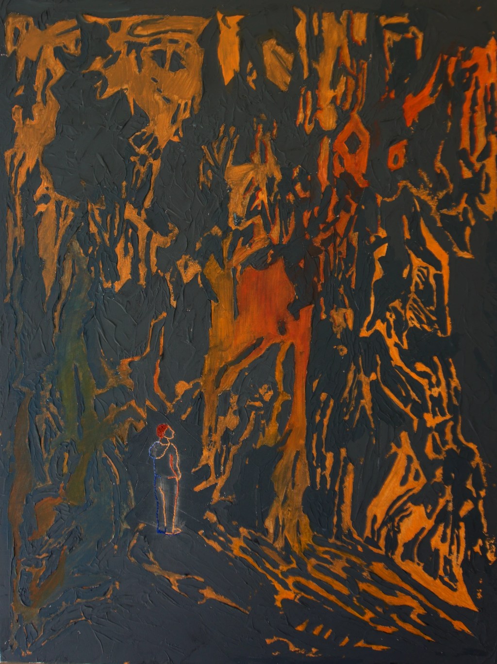 A painting of a person standing in a dark room