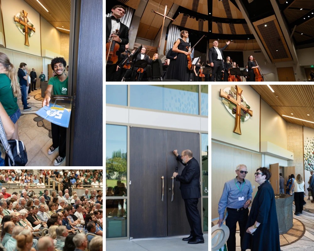 A collage of people in a church