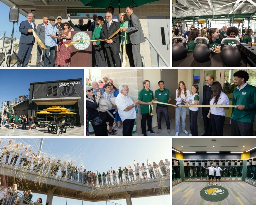 A collage of people cutting a ribbon